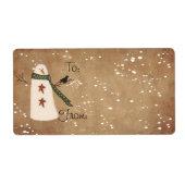 Primitieve Snowman Gift Label Label (Voorkant)