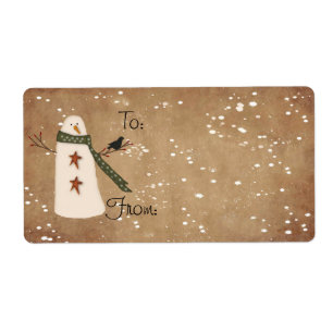 Primitieve Snowman Gift Label Label