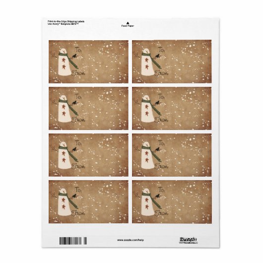 Primitieve Snowman Gift Label Label (Full Sheet)