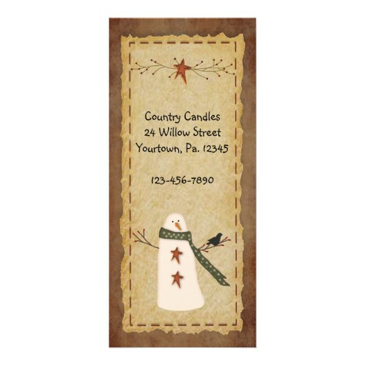 Primitieve Snowman-rackkaart Reclamekaart (Voorkant)