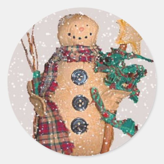 Primitieve Snowman-Sticker Ronde Sticker (Voorkant)