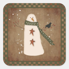 Primitieve Snowman-Sticker Vierkante Sticker