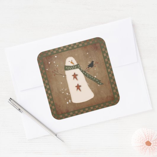 Primitieve Snowman-Sticker Vierkante Sticker (Envelop)
