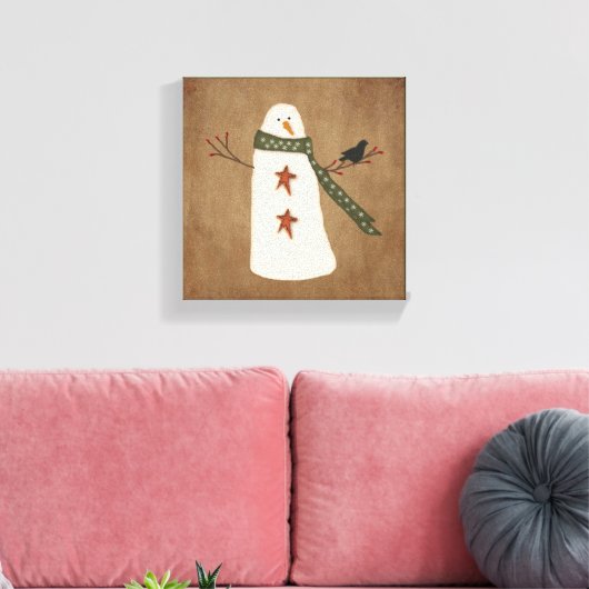 Primitieve Snowman Stretched Canvas Print (Insitu (Woonkamer))