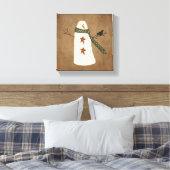 Primitieve Snowman Stretched Canvas Print (Insitu (Slaapkamer))