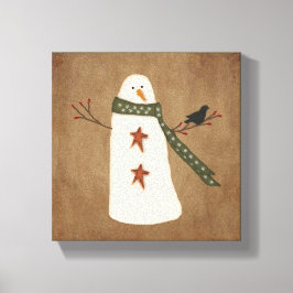 Primitieve Snowman Stretched Canvas Print