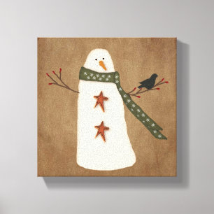 Primitieve Snowman Stretched Canvas Print