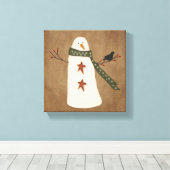 Primitieve Snowman Stretched Canvas Print (Insitu (Houten vloer))