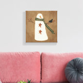 Primitieve Snowman Stretched Canvas Print (Insitu (Woonkamer))