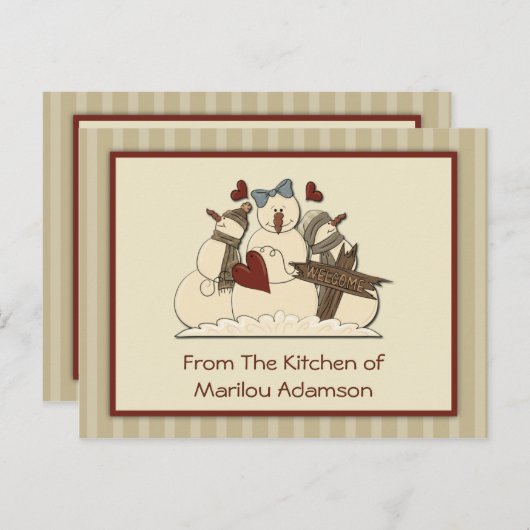 Primitieve Snowmen Recipe Kaarten (Voorkant / Achterkant)