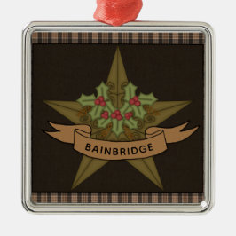 Primitieve Star & Berries gepersonaliseerde kerst Metalen Ornament