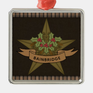 Primitieve Star & Berries gepersonaliseerde kerst Metalen Ornament