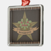 Primitieve Star & Berries gepersonaliseerde kerst Metalen Ornament (Links)