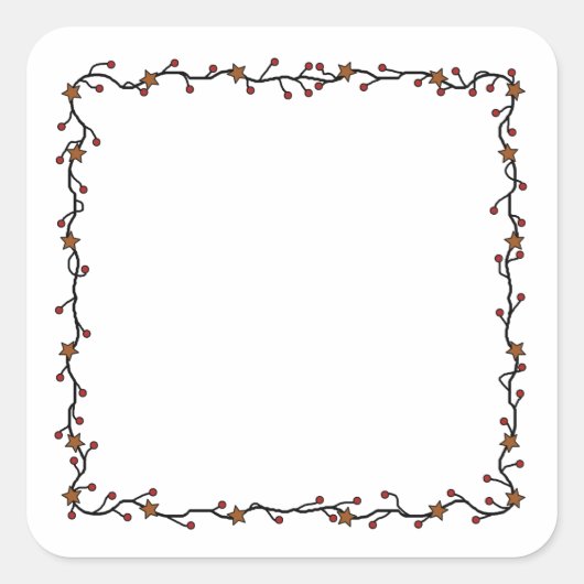 Primitieve sterren, bessen en takken vierkante kra vierkante sticker (Voorkant)