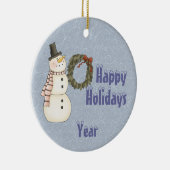 Primitieve stijl Snowman & House - Prettige feestd Keramisch Ornament (Rechts)