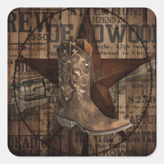 Primitieve texas lone Star Western Country Cowboy Vierkante Sticker (Voorkant)