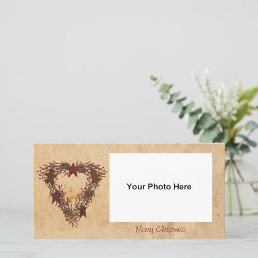 Primitieve vakantiekrans fotokaart feestdagenkaart (Staand voorkant)