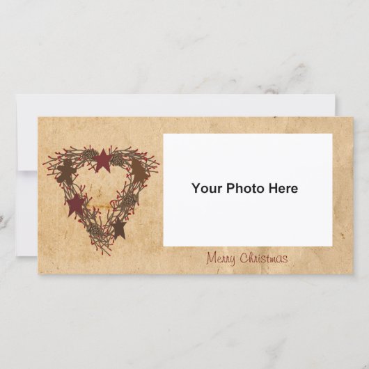 Primitieve vakantiekrans fotokaart feestdagenkaart (Voorkant)