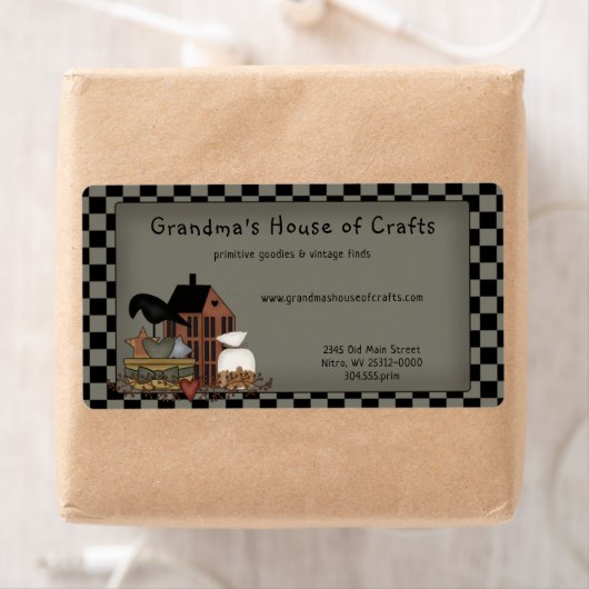 Primitieve verzending land Saltbox House Crow Ship Etiket (Insitu)