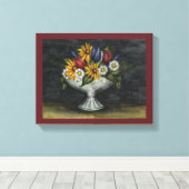 Primitieve volks kunst bloemschilderij op canvas afdruk (Insitu (Houten vloer))