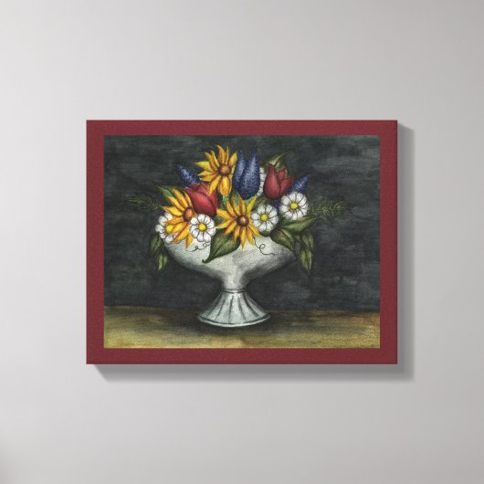 Primitieve volks kunst bloemschilderij op canvas afdruk (Voorkant)