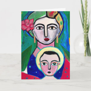 Primitieve volks kunst Madonna en Kind Kerstmis Feestdagen Kaart