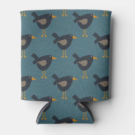 Primitieve volkskunst rustiek land vogel patroon blikjeskoeler (Voorkant)