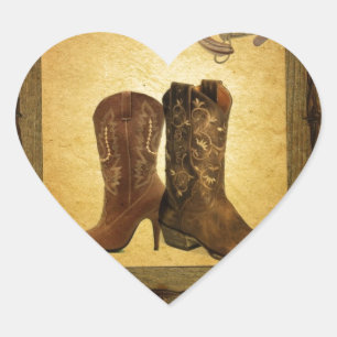 primitieve westerne hoefijzer cowboylaarzen hart sticker