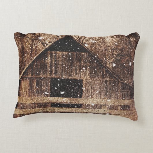 Primitieve wintersneeuwlandlandelijke oude Barn Decoratief Kussen (Achterkant)
