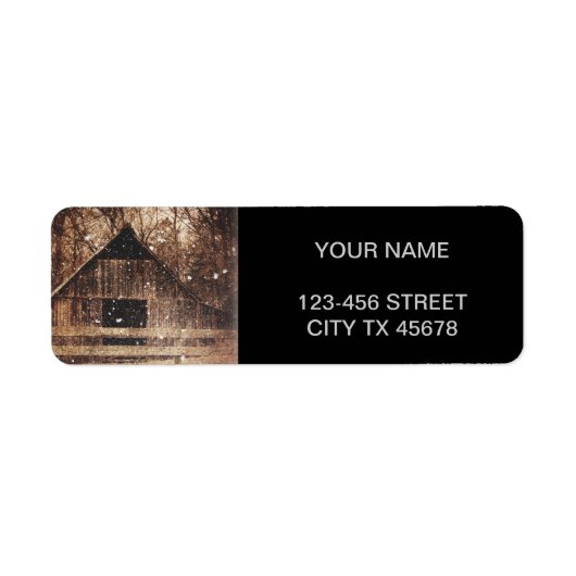 Primitieve wintersneeuwlandlandelijke oude Barn Etiket (Voorkant)