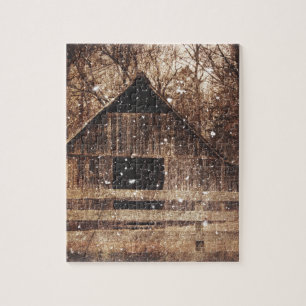Primitieve wintersneeuwlandlandelijke oude Barn Legpuzzel