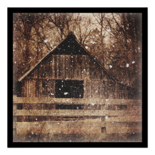 Primitieve wintersneeuwlandlandelijke oude Barn Perfect Poster