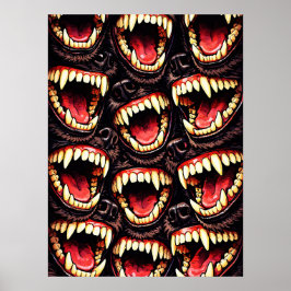 Primitieve Wolf Roedel Grommende Tanden Horror Pop Poster