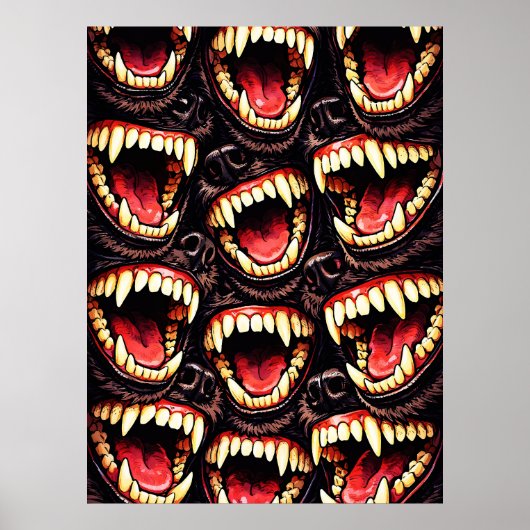 Primitieve Wolf Roedel Grommende Tanden Horror Pop Poster (Voorkant)