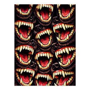 Primitieve Wolf Troep Grommende Tanden Horror Pop Perfect Poster