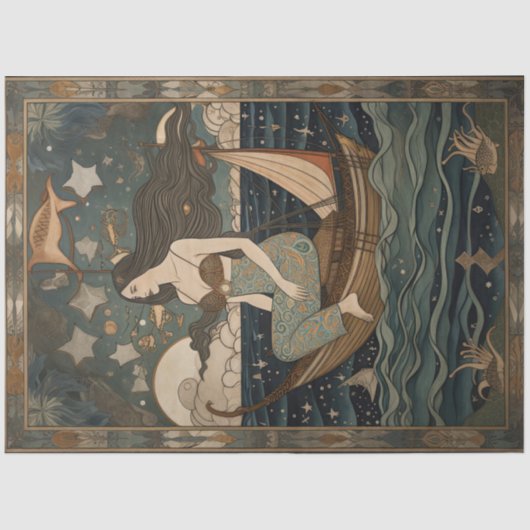 Primitieve zeemeermin in een vlek die ontleent tissuepapier (Voorkant)