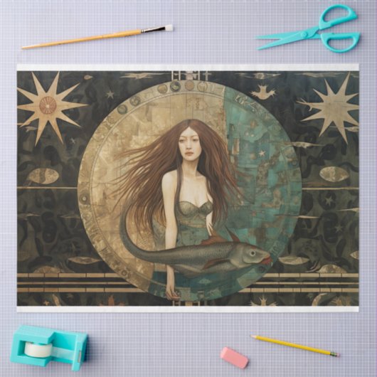 Primitieve zeemeermin met vis hemelse decoupage tissuepapier (Craft)