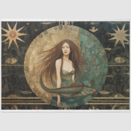 Primitieve zeemeermin met vis hemelse decoupage tissuepapier