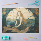 Primitieve zeemeermin met vis oceaan decoupage tissuepapier (Craft)