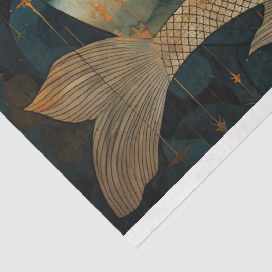Primitieve zeemeermin met vis oceaan decoupage tissuepapier (Detail)