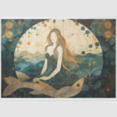 Primitieve zeemeermin met vis oceaan decoupage tissuepapier (Voorkant)