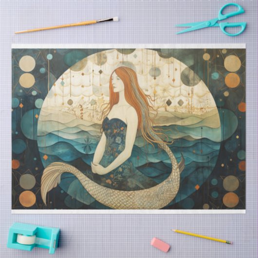 Primitieve zeemeermin rood haar hemelse decoupage tissuepapier (Craft)