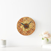 Primitieve zonnebloemwandklok ronde klok (Huis)