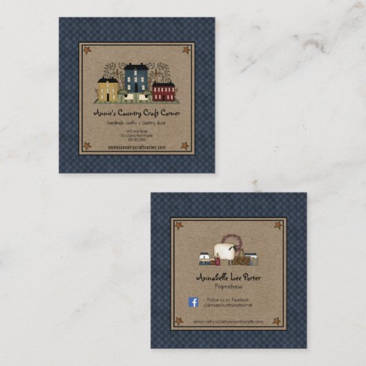 Primitieve Zoutkist Wilg Boom en Schaap Vierkante Visitekaartje (Voorkant / Achterkant)