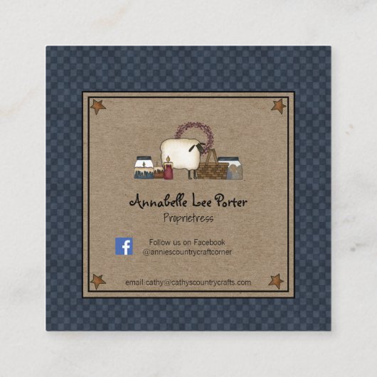 Primitieve Zoutkist Wilg Boom en Schaap Vierkante Visitekaartje (Achterkant)