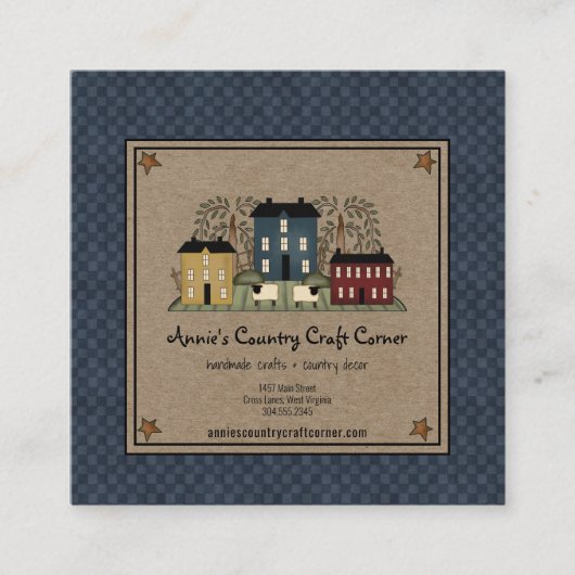 Primitieve Zoutkist Wilg Boom en Schaap Vierkante Visitekaartje (Voorkant)