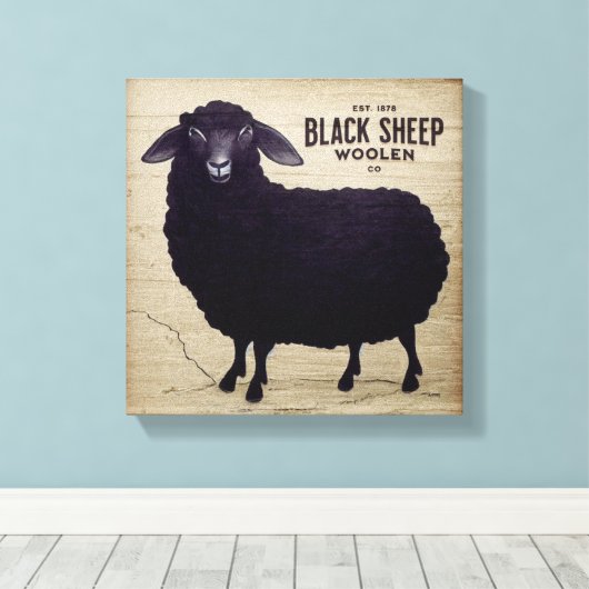 Primitieve zwarte schapen Woolen Co Canvas Afdruk (Insitu (Houten vloer))