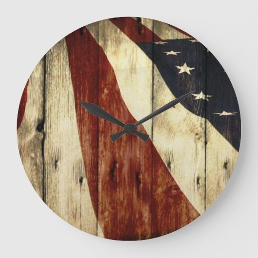 Primitive Americana Barn Wood American Flag Grote Klok (Voorkant)