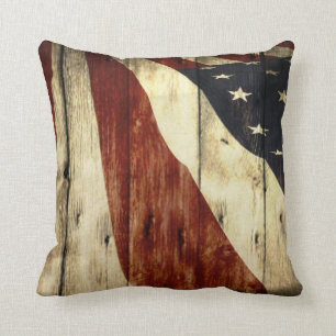 Primitive Americana Barn Wood American Flag Kussen