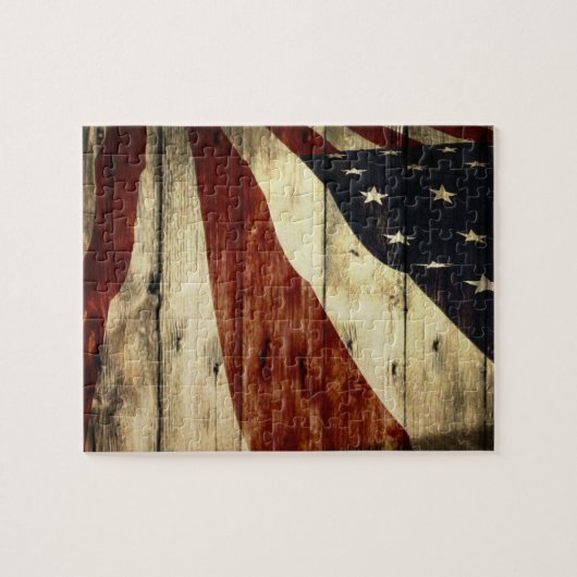 Primitive Americana Barn Wood American Flag Legpuzzel (Horizontaal)